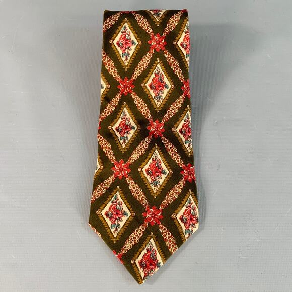 VALENTINO Brown Red Beige Framed Floral Silk Tie - Picture 3 of 5